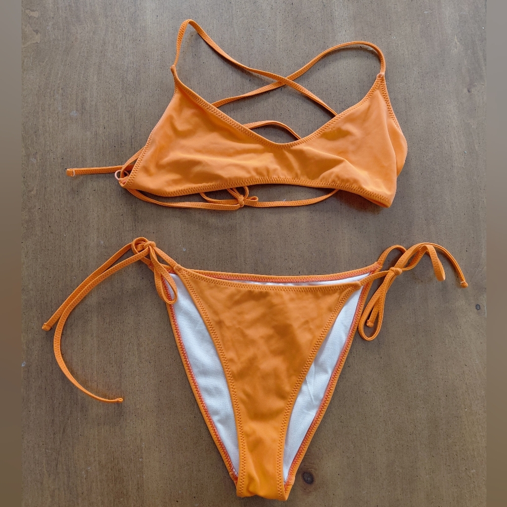 PacSun Blue Hour Neon Orange Strappy Bikini Set Size Small